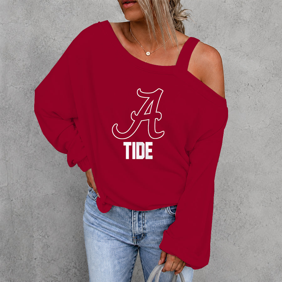 [FAN FAVORITE] NEW CUSTOMIZED NCAA CWS21 ABC ALABAMA CRIMSON TIDE WOMEN'S OFF-SHOULDER LONG SLEEVE SHIRT