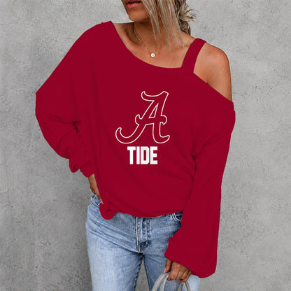 [FAN FAVORITE] NEW CUSTOMIZED NCAA CWS21 ABC ALABAMA CRIMSON TIDE WOMEN'S OFF-SHOULDER LONG SLEEVE SHIRT