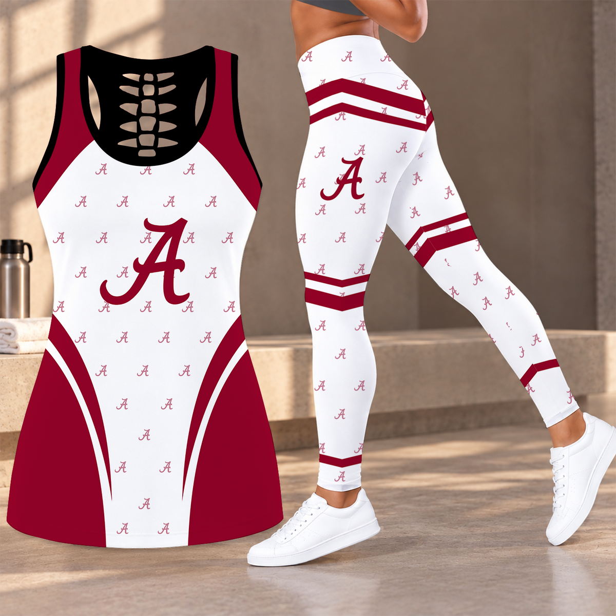 [FAN FAVORITE] NEW CUSTOMIZED NCAA CWS21 ABC ALABAMA CRIMSON TIDE HOLLOW TANK TOP & LEGGINGS SET