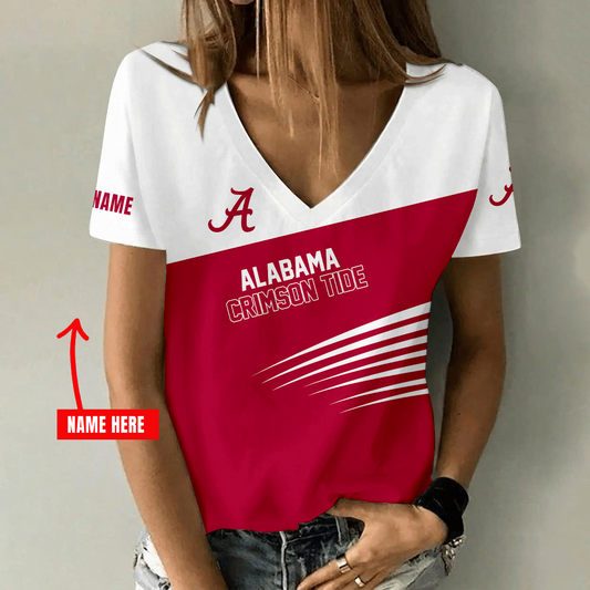 [FAN FAVORITE] NEW CUSTOMIZED NCAA CWS21 ABC ALABAMA CRIMSON TIDE V-NECK FEMALE SHIRT
