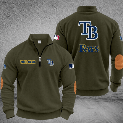 [FLASH SALE] NEW CUSTOMIZED MLB21 TBR TAMPA BAY RAYS MULTICOLOR STRIPED QUATER ZIP SWEATSHIRT