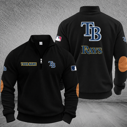 [FLASH SALE] NEW CUSTOMIZED MLB21 TBR TAMPA BAY RAYS MULTICOLOR STRIPED QUATER ZIP SWEATSHIRT