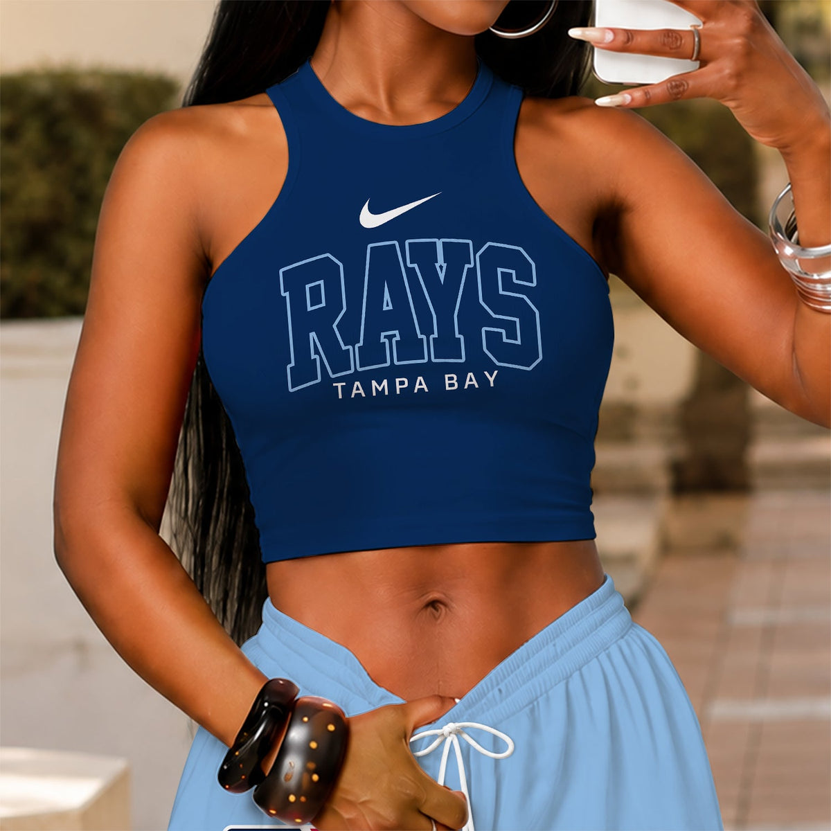 [FLASH SALE] NEW CUSTOMIZED MLB21 TBR TAMPA BAY RAYS WOMEN'S CROP TOP & LONGPANTS SET