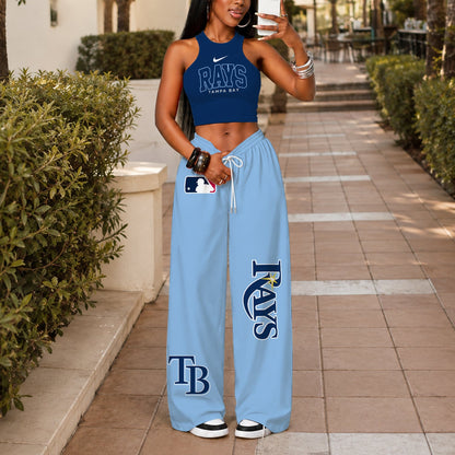 [FLASH SALE] NEW CUSTOMIZED MLB21 TBR TAMPA BAY RAYS WOMEN'S CROP TOP & LONGPANTS SET