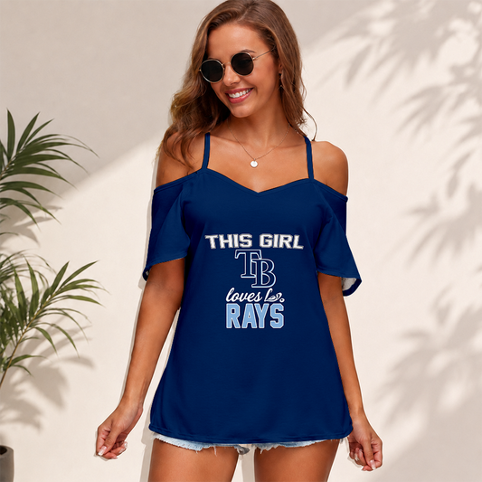 [FLASH SALE] NEW CUSTOMIZED MLB21 TBR TAMPA BAY RAYS WOMEN'S STRAPPY OFF-SHOULDER TOP