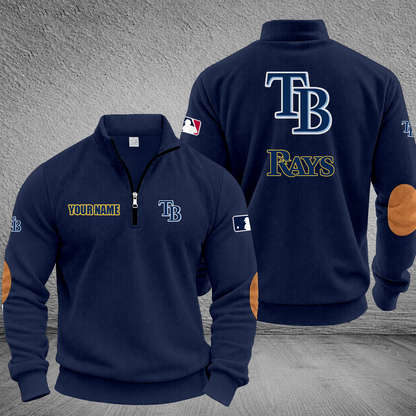 [FLASH SALE] NEW CUSTOMIZED MLB21 TBR TAMPA BAY RAYS MULTICOLOR STRIPED QUATER ZIP SWEATSHIRT