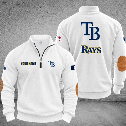 [FLASH SALE] NEW CUSTOMIZED MLB21 TBR TAMPA BAY RAYS MULTICOLOR STRIPED QUATER ZIP SWEATSHIRT