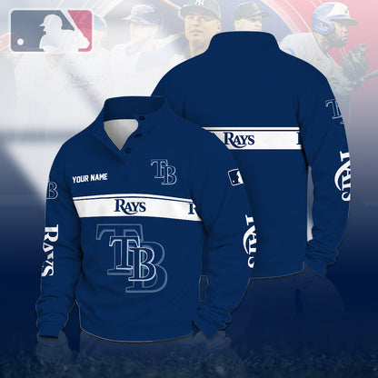 [FLASH SALE] NEW CUSTOMIZED MLB21 TBR TAMPA BAY RAYS QUARTER-BUTTON SWEATSHIRT
