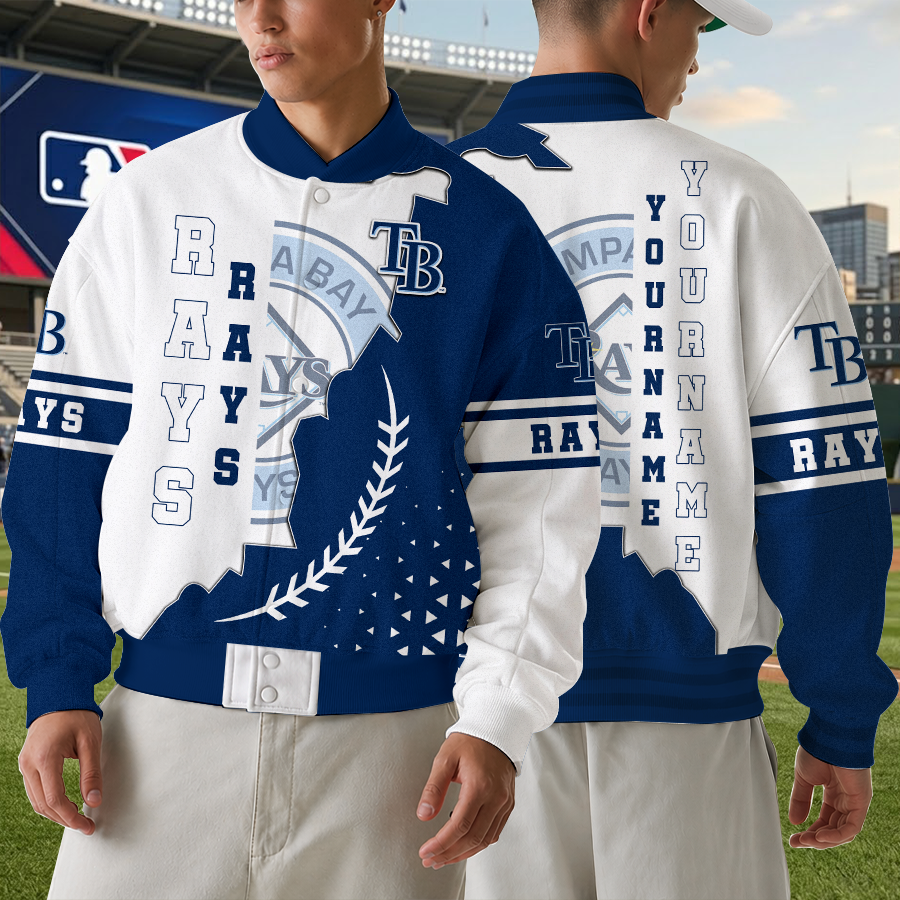 [FLASH SALE] NEW CUSTOMIZED MLB21 TBR TAMPA BAY RAYS SATIN VARSITY & BASEBALL JACKET