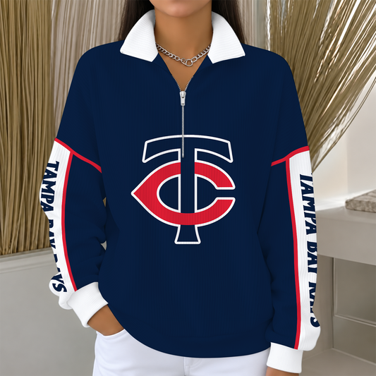 [SPECIAL OFFER] NEW CUSTOMIZED MLB22 MTS MINNESOTA TWINS QUARTER ZIP RIBBED SWEATER