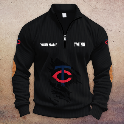 [FLASH SALE] NEW CUSTOMIZED MLB22 MTS MINNESOTA TWINS MULTICOLOR STRIPED QUATER ZIP SWEATSHIRT