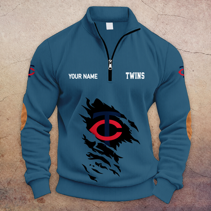 [FLASH SALE] NEW CUSTOMIZED MLB22 MTS MINNESOTA TWINS MULTICOLOR STRIPED QUATER ZIP SWEATSHIRT