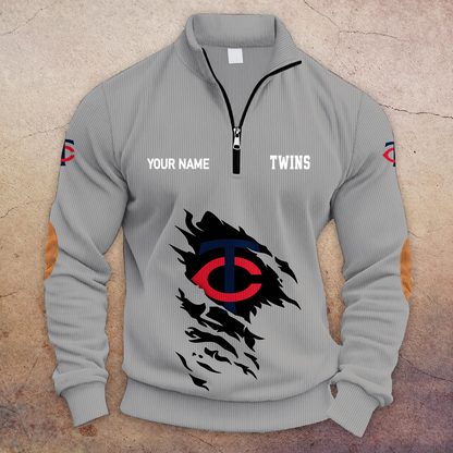 [FLASH SALE] NEW CUSTOMIZED MLB22 MTS MINNESOTA TWINS MULTICOLOR STRIPED QUATER ZIP SWEATSHIRT