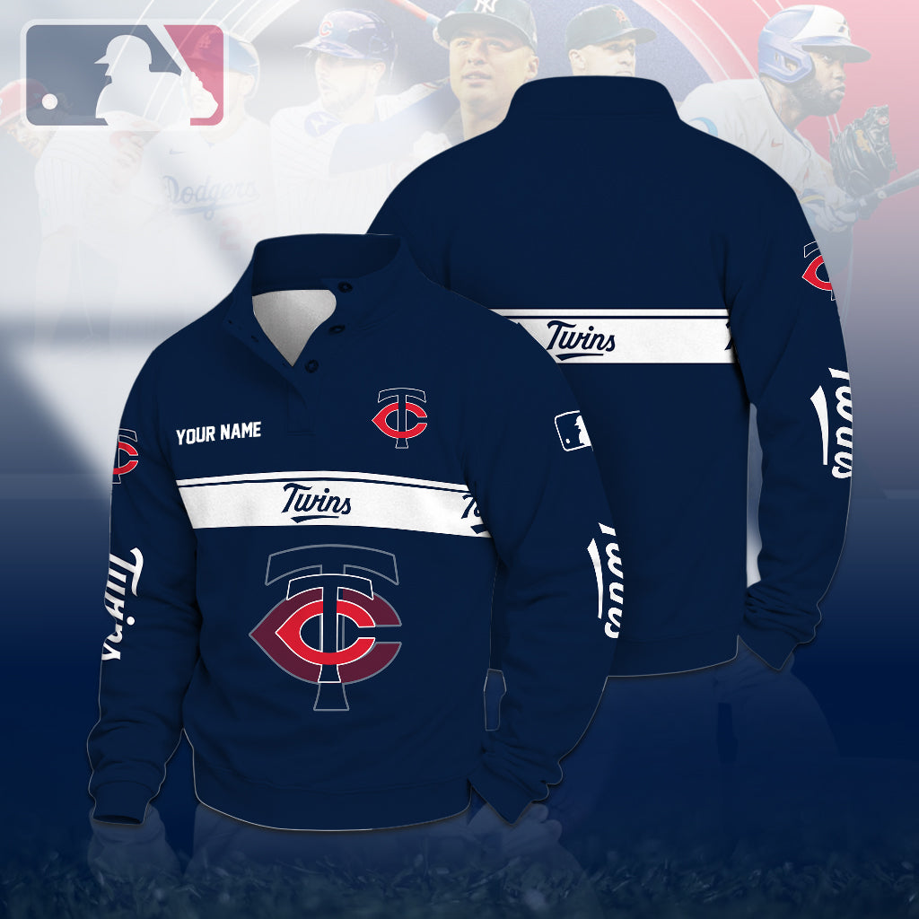 [FLASH SALE] NEW CUSTOMIZED MLB22 MTS MINNESOTA TWINS QUARTER-BUTTON SWEATSHIRT