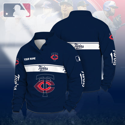 [FLASH SALE] NEW CUSTOMIZED MLB22 MTS MINNESOTA TWINS QUARTER-BUTTON SWEATSHIRT