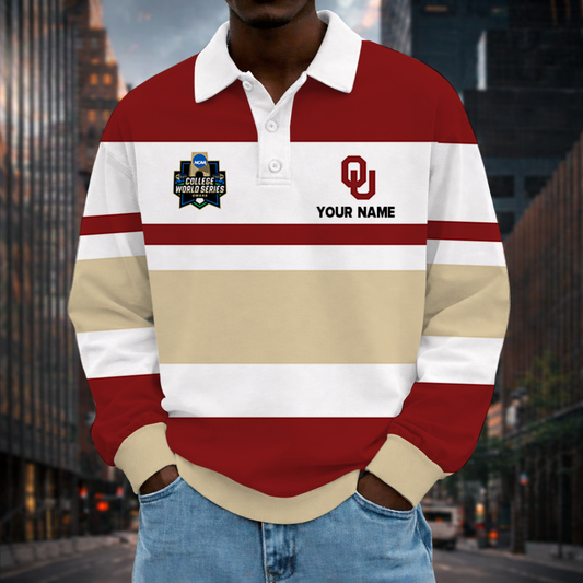 [FLASH SALE] NEW CUSTOMIZED NCAA CWS22 OUS OKLAHOMA SOONERS UNISEX LONG SLEEVE POLO