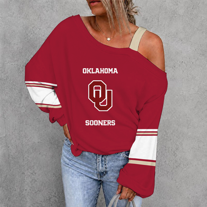 [FAN FAVORITE] NEW CUSTOMIZED NCAA CWS22 OUS OKLAHOMA SOONERS WOMEN'S OFF-SHOULDER LONG SLEEVE SHIRT
