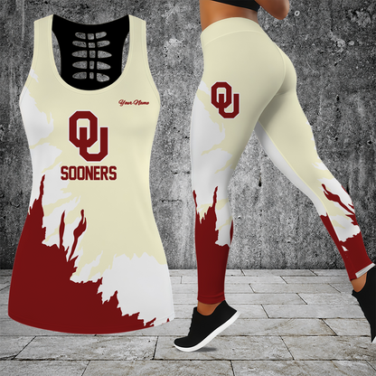 [FAN FAVORITE] NEW CUSTOMIZED NCAA CWS22 OUS OKLAHOMA SOONERS HOLLOW TANK TOP & LEGGINGS SET