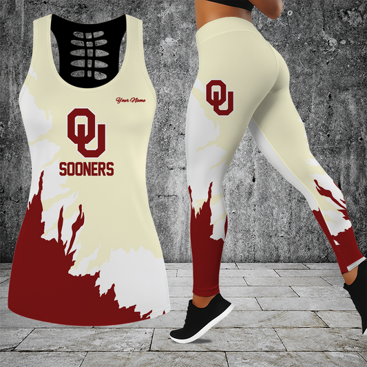 [FAN FAVORITE] NEW CUSTOMIZED NCAA CWS22 OUS OKLAHOMA SOONERS HOLLOW TANK TOP & LEGGINGS SET