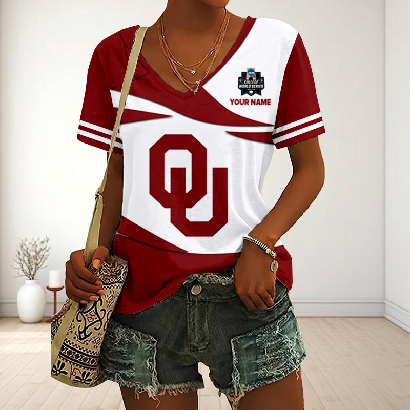[FLASH SALE] NEW CUSTOMIZED | NCAA CWS22 OUS OU SOONERS V-NECK FEMALE SHIRT