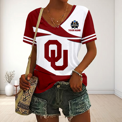 [FLASH SALE] NEW CUSTOMIZED | NCAA CWS22 OUS OU SOONERS V-NECK FEMALE SHIRT
