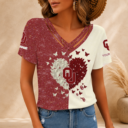 [FAN FAVORITE] NEW CUSTOMIZED NCAA CWS22 OUS OKLAHOMA SOONERS V-NECK SHIRT
