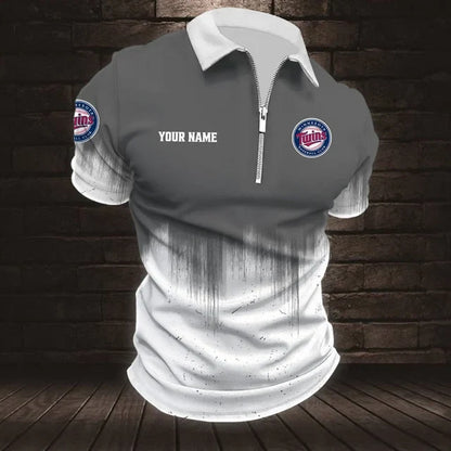 [FLASH SALE] NEW CUSTOMIZED MLB22 MTS MINNESOTA TWINS ZIP POLO SHIRT