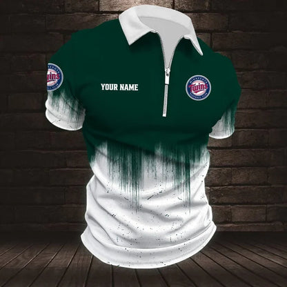 [FLASH SALE] NEW CUSTOMIZED MLB22 MTS MINNESOTA TWINS ZIP POLO SHIRT