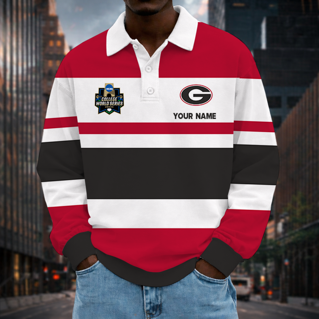 [FLASH SALE] NEW CUSTOMIZED NCAA CWS23 GEB GEORGIA BULLDOGS UNISEX LONG SLEEVE POLO