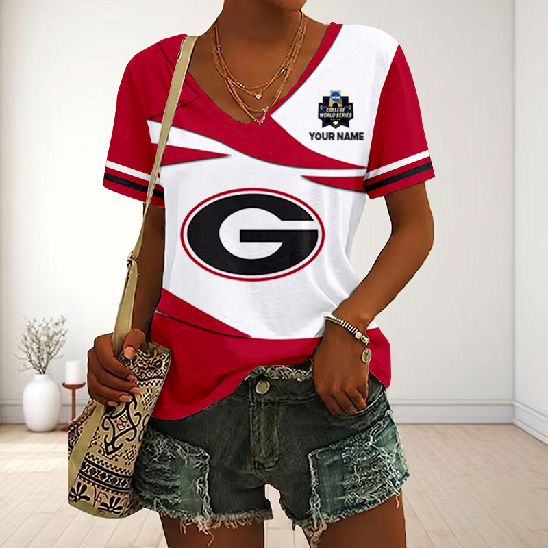 [FLASH SALE] NEW CUSTOMIZED | NCAA CWS23 GEB GE BULLGOGS V-NECK FEMALE SHIRT