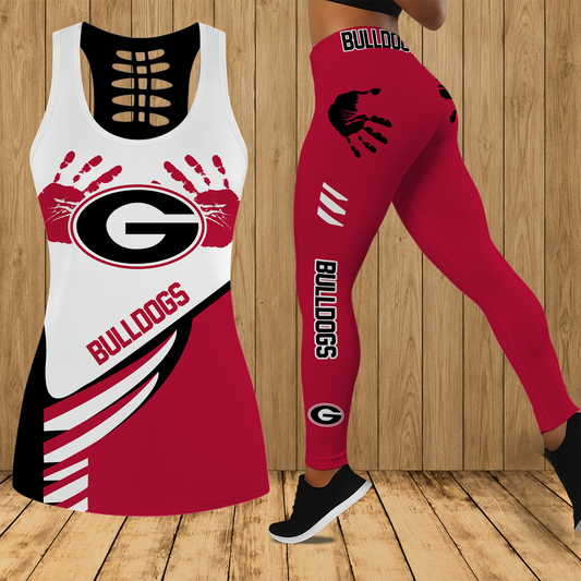 [FAN FAVORITE] NEW CUSTOMIZED NCAA CWS23 GEB GEORGIA BULLDOGS HOLLOW TANK TOP & LEGGINGS SET