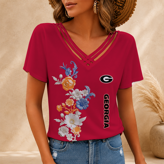 [FAN FAVORITE] NEW CUSTOMIZED NCAA CWS23 GEB GEORGIA BULLDOGS V-NECK SHIRT