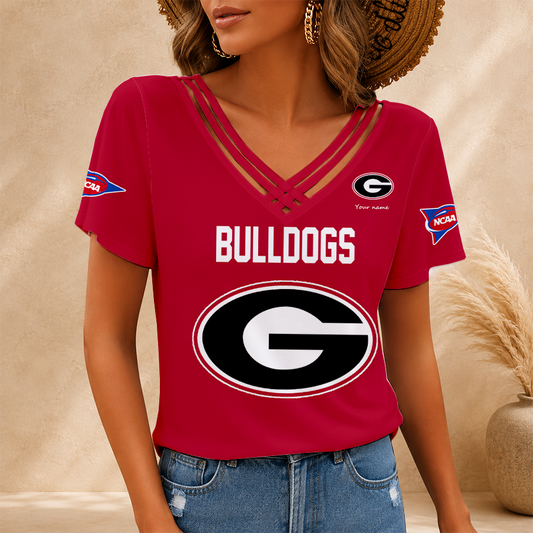 [FAN FAVORITE] NEW CUSTOMIZED NCAA CWS23 GEB GEORGIA BULLDOGS V-NECK SHIRT