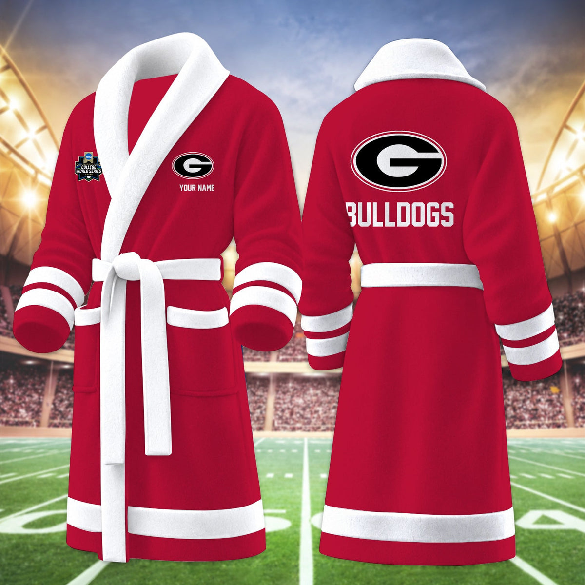 [FAN FAVORITE] NEW CUSTOMIZED NCAA CWS23 GEB GEORGIA BULLDOGS MULTICOLOR FLEECE BATHROBE