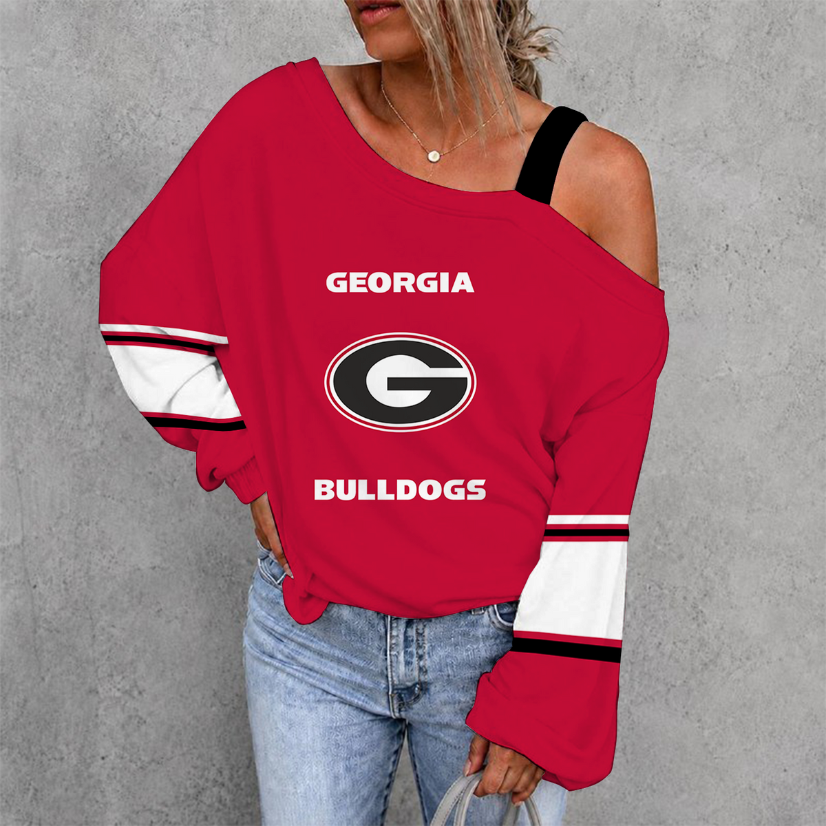 [FAN FAVORITE] NEW CUSTOMIZED NCAA CWS23 GEB GEORGIA BULLDOGS WOMEN'S OFF-SHOULDER LONG SLEEVE SHIRT