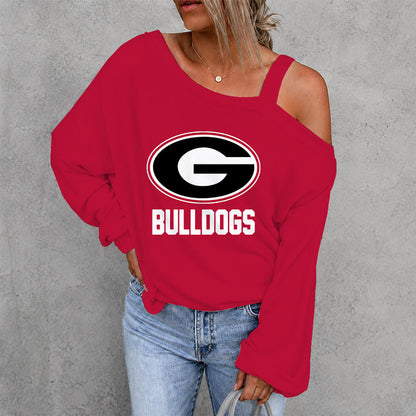 [FAN FAVORITE] NEW CUSTOMIZED NCAA CWS23 GEB GEORGIA BULLDOGS WOMEN'S OFF-SHOULDER LONG SLEEVE SHIRT