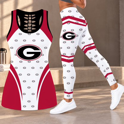 [FAN FAVORITE] NEW CUSTOMIZED NCAA CWS23 GEB GEORGIA BULLDOGS HOLLOW TANK TOP & LEGGINGS SET