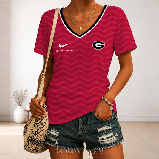 [FAN FAVORITE] NEW CUSTOMIZED NCAA CWS23 GEB GEORGIA BULLDOGS V-NECK FEMALE SHIRT