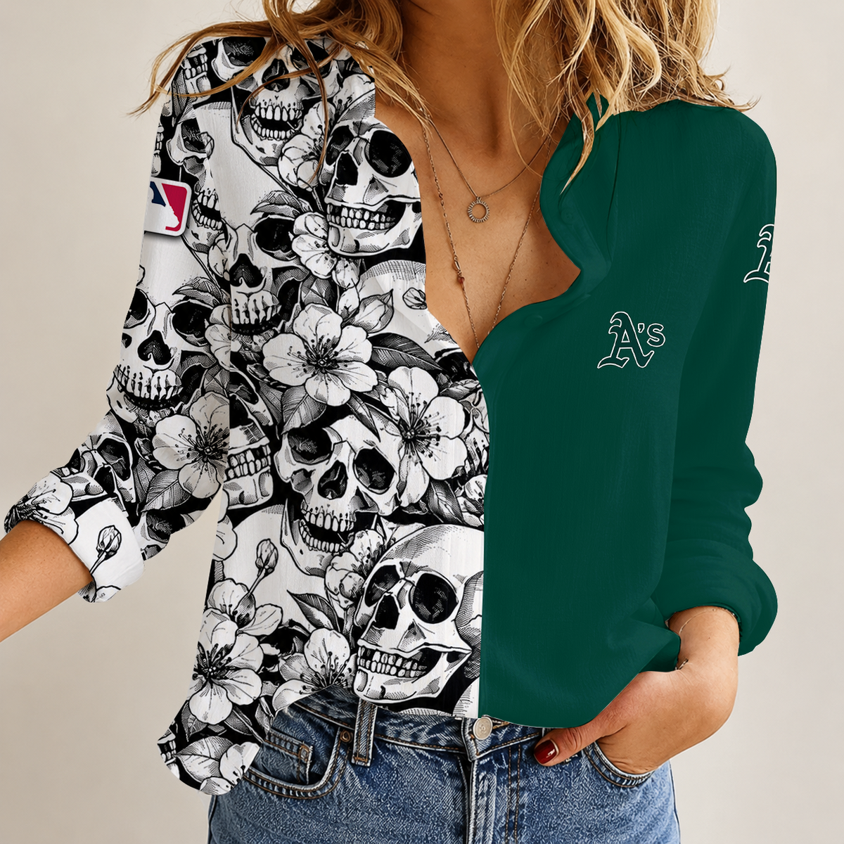 [FLASH SALE] NEW CUSTOMIZED MLB23 OAS OAKLAND ATHLETICS WOMEN'S CASUAL SHIRT