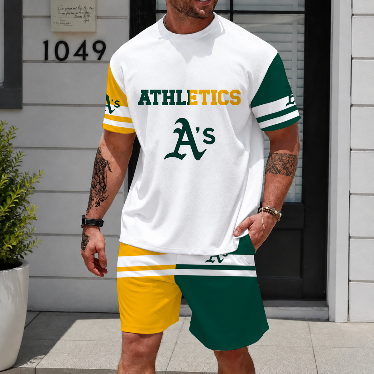 [FLASH SALE] NEW CUSTOMIZED MLB23 OAS OAKLAND ATHLETICS UNISEX T-SHIRT & SHORTS SET