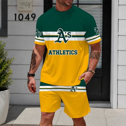 [FLASH SALE] NEW CUSTOMIZED MLB23 OAS OAKLAND ATHLETICS UNISEX T-SHIRT & SHORTS SET