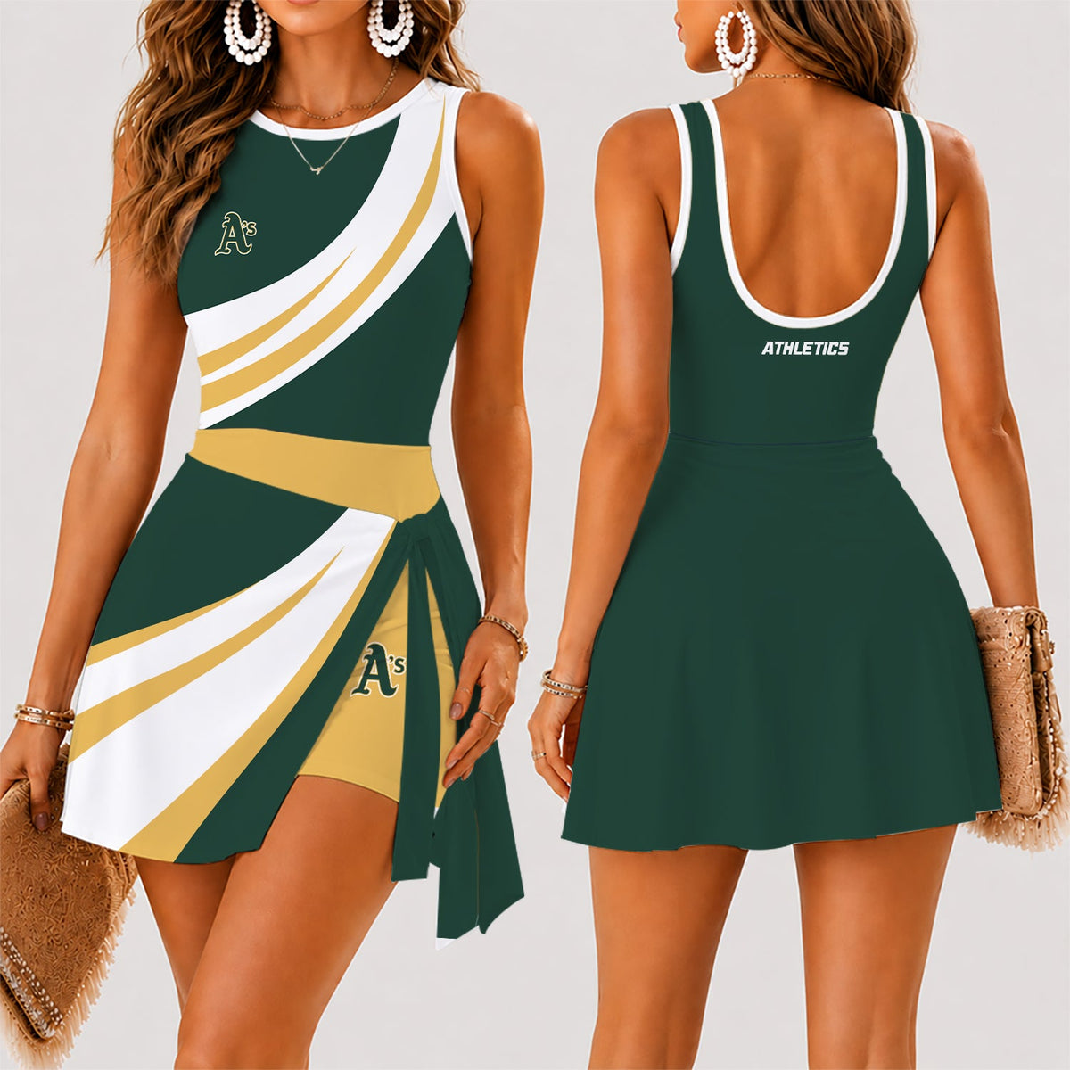 [FLASH SALE] NEW CUSTOMIZED MLB23 OAS OAKLAND ATHLETICS WOMEN'S SUMMER SKORT DRESS