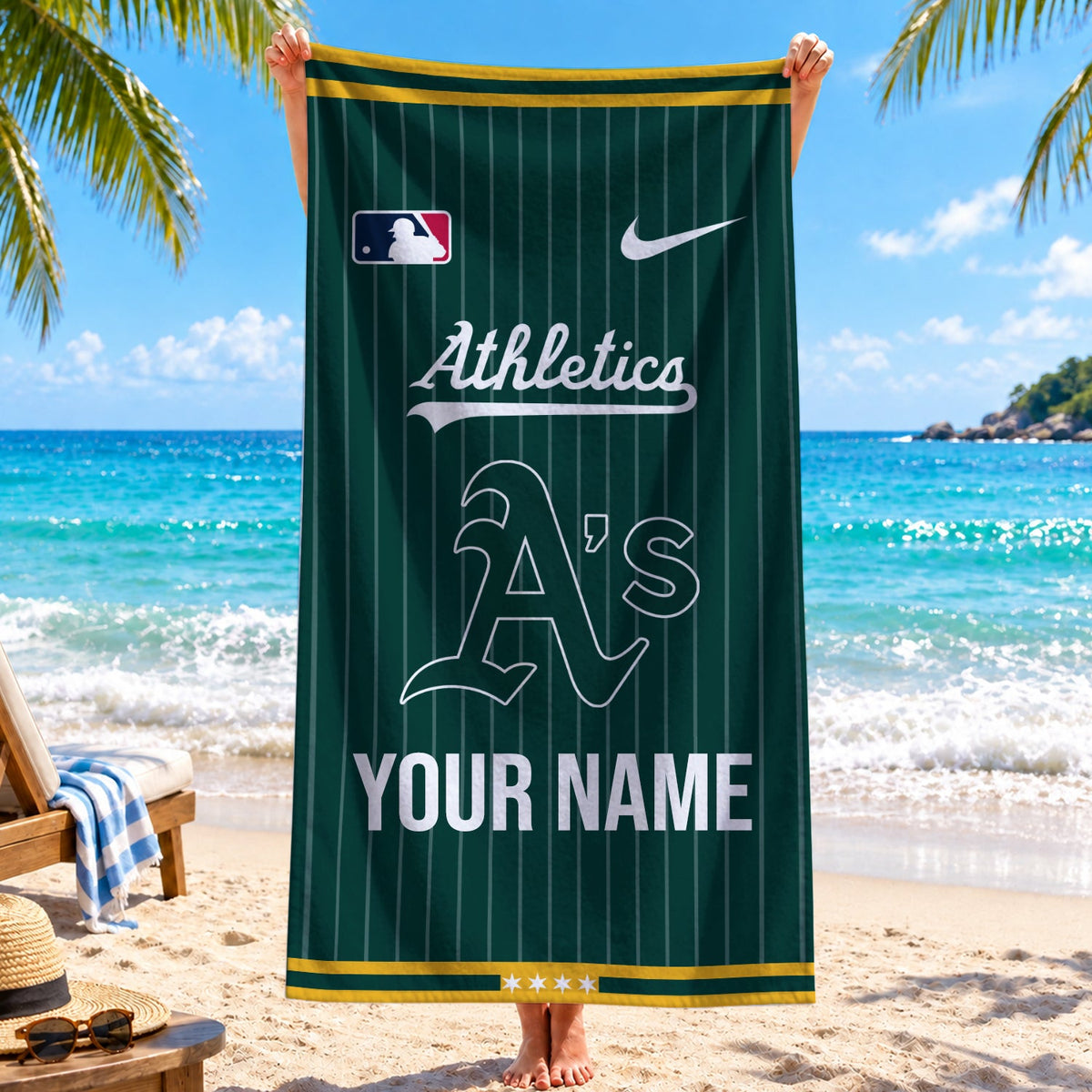 [FLASH SALE] NEW CUSTOMIZED MLB23 OAS OAKLAND ATHLETICS BEACH TOWEL