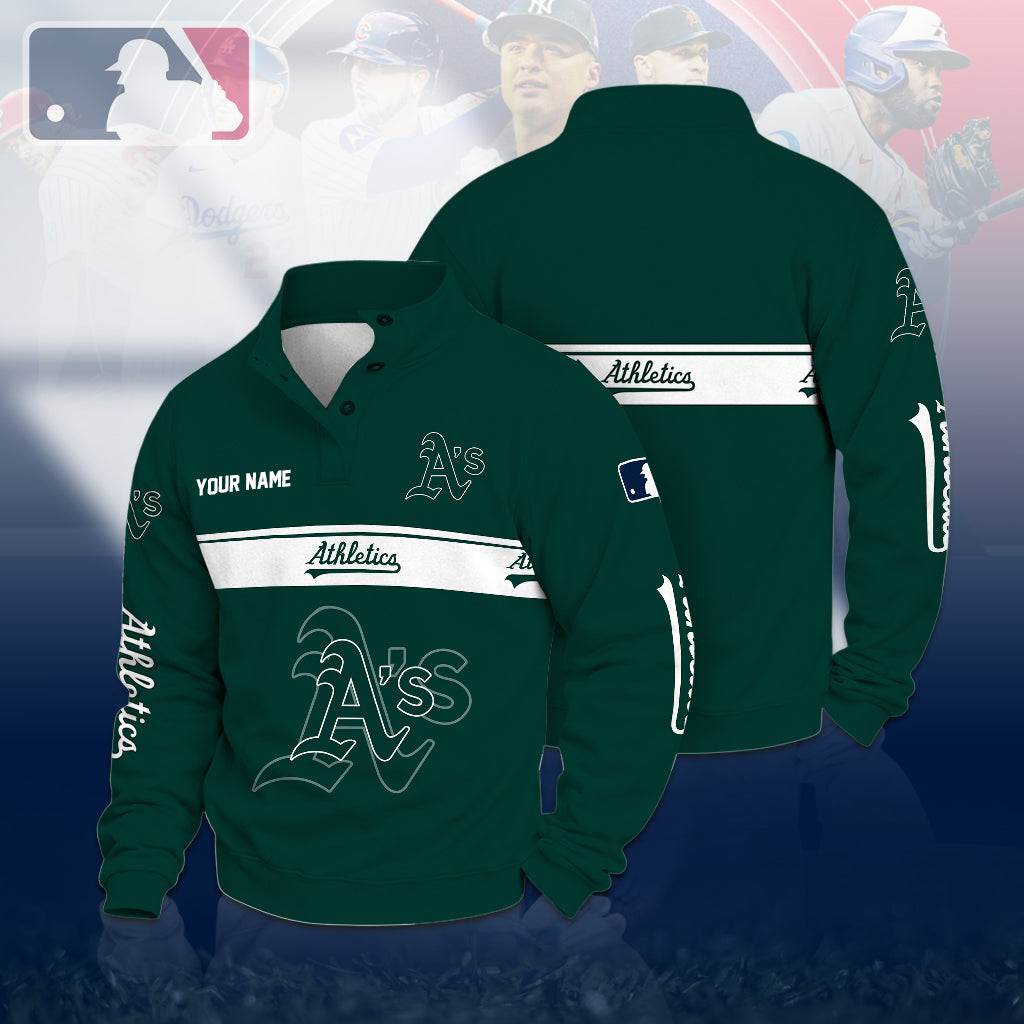 [FLASH SALE] NEW CUSTOMIZED MLB23 OAS OAKLAND ATHLETICS QUARTER-BUTTON SWEATSHIRT