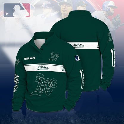 [FLASH SALE] NEW CUSTOMIZED MLB23 OAS OAKLAND ATHLETICS QUARTER-BUTTON SWEATSHIRT