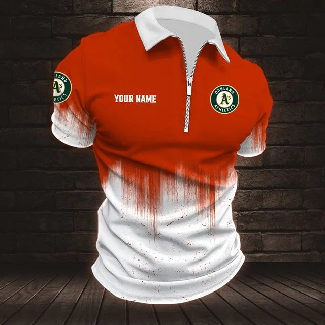 [FLASH SALE] NEW CUSTOMIZED MLB23 OAS OAKLAND ATHLETICS ZIP POLO SHIRT