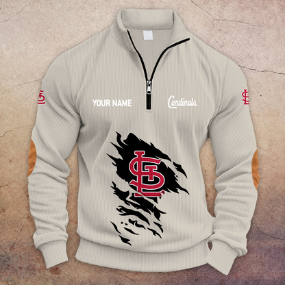 [FLASH SALE] NEW CUSTOMIZED MLB24 SLC ST. LOUIS CARDINALS MULTICOLOR STRIPED QUATER ZIP SWEATSHIRT