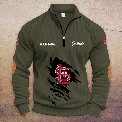 [FLASH SALE] NEW CUSTOMIZED MLB24 SLC ST. LOUIS CARDINALS MULTICOLOR STRIPED QUATER ZIP SWEATSHIRT