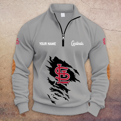 [FLASH SALE] NEW CUSTOMIZED MLB24 SLC ST. LOUIS CARDINALS MULTICOLOR STRIPED QUATER ZIP SWEATSHIRT