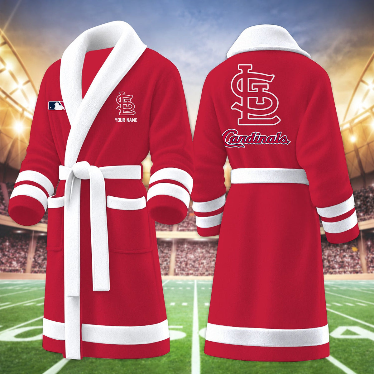 [FLASH SALE] NEW CUSTOMIZED MLB24 SLC ST. LOUIS CARDINALS MULTICOLOR FLEECE BATHROBE